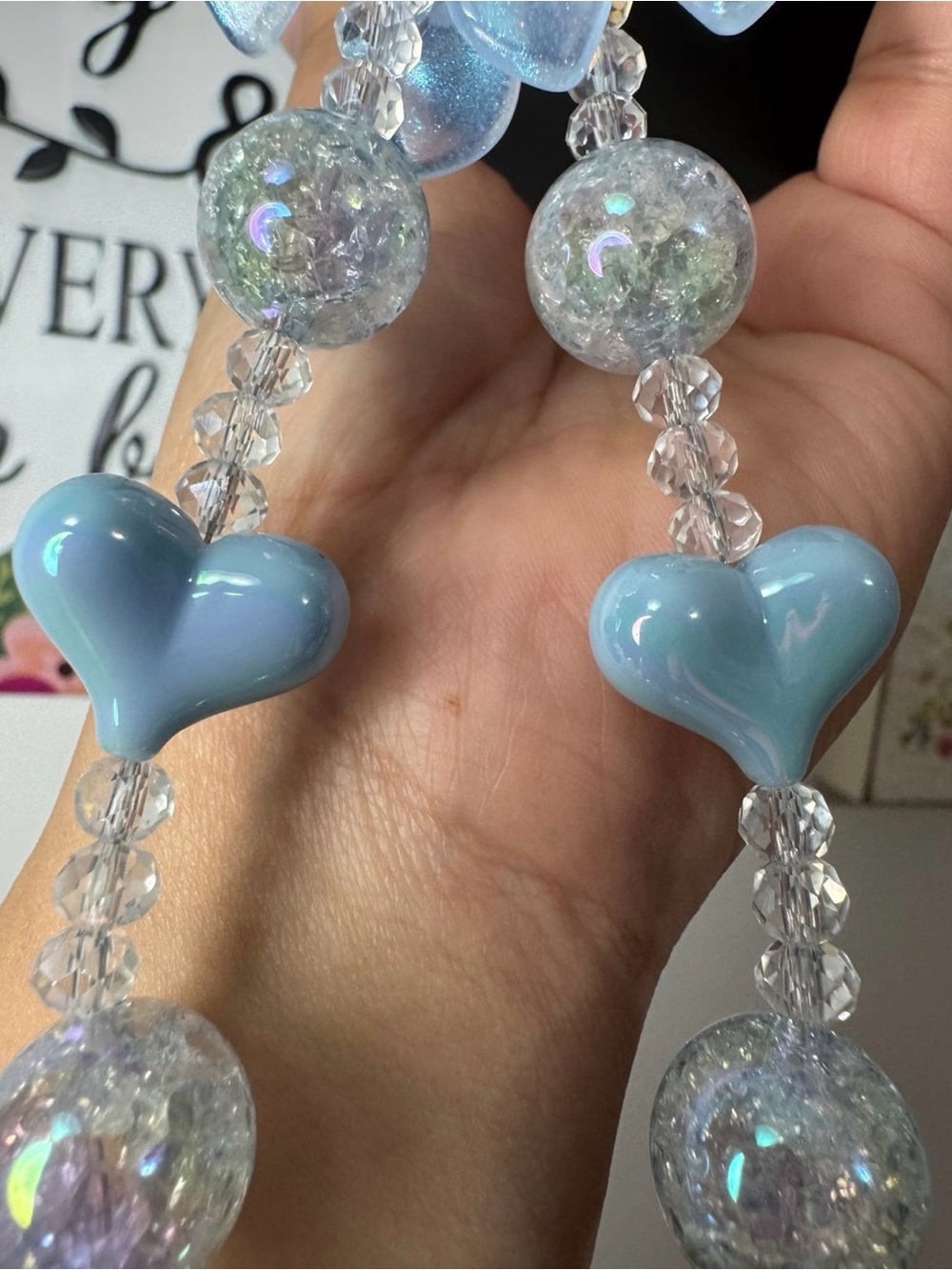 Blue Hearts Crackle Beads Phone/Key/Bag Chain #P963 - Picture 4 of 10
